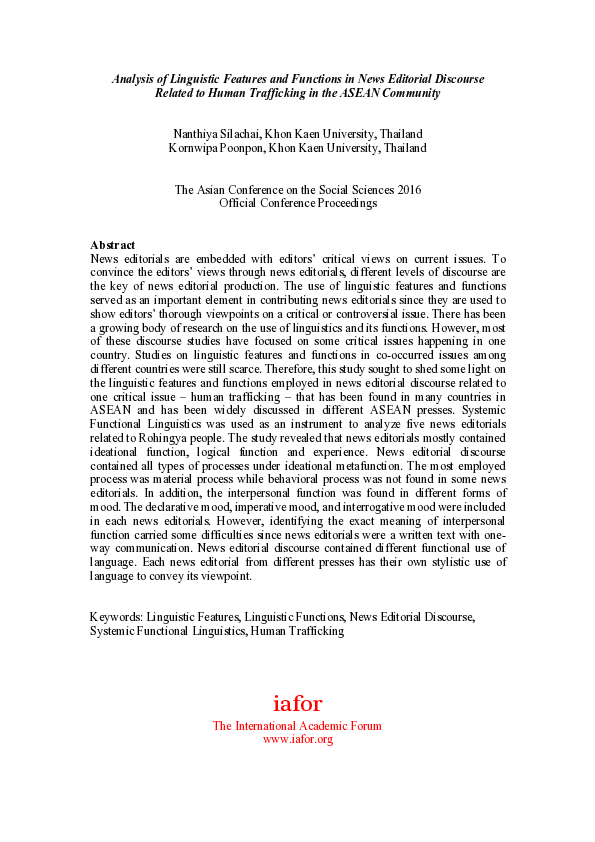 (PDF) Analysis of Linguistic Features and Functions in News Editorial ...