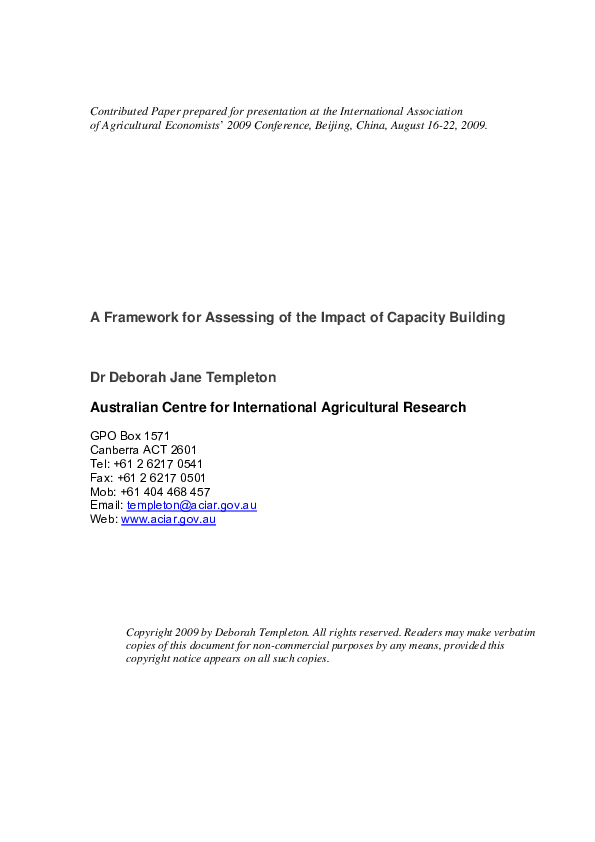 (PDF) A Framework for Assessing of the Impact of Capacity Building