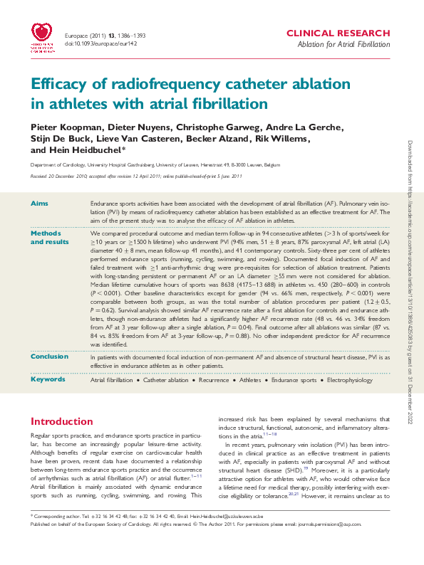 (PDF) Efficacy of radiofrequency catheter ablation in athletes with ...