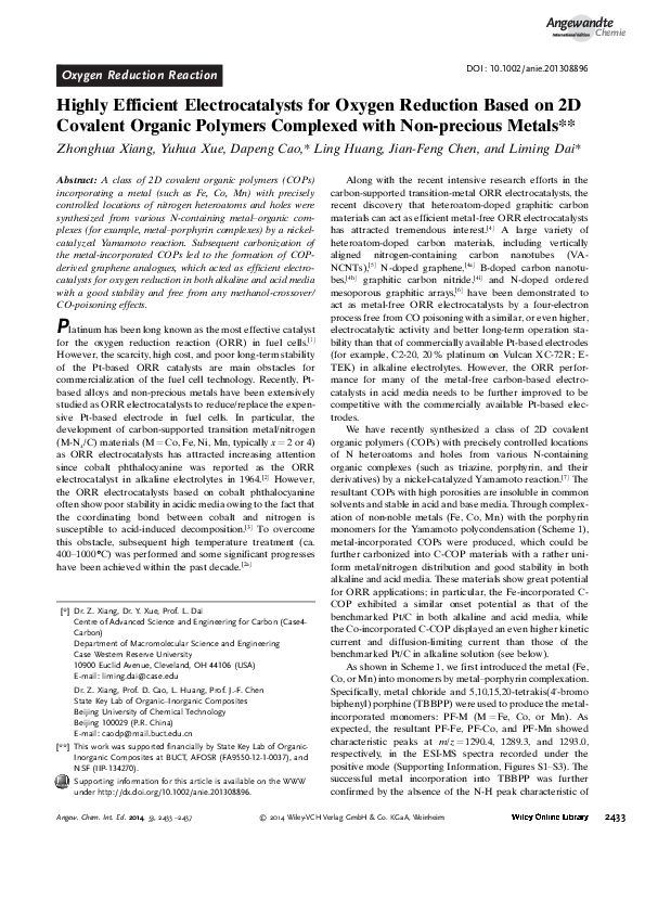 (PDF) Highly Efficient Electrocatalysts for Oxygen Reduction Based on ...