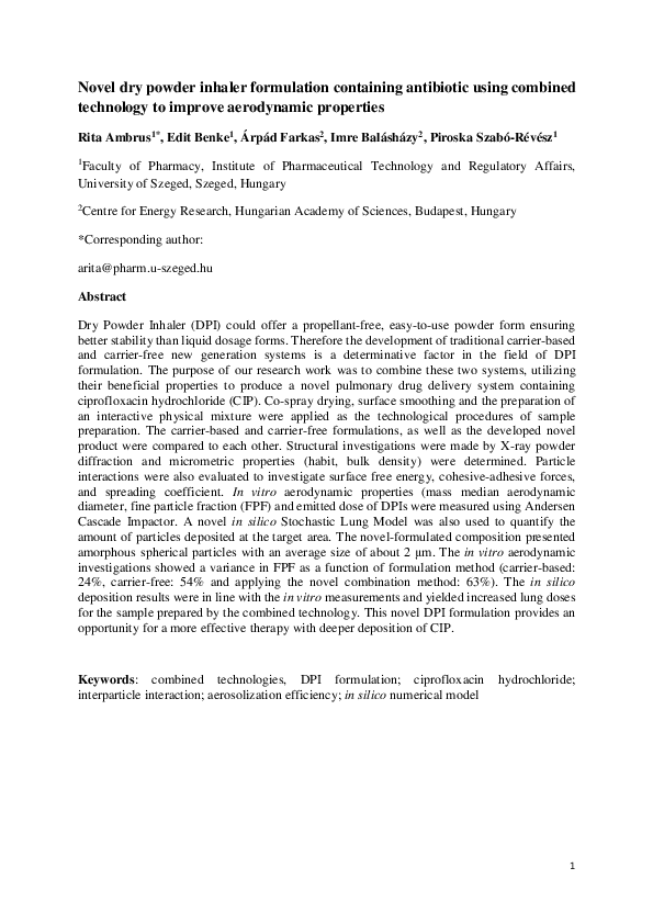 (PDF) Novel dry powder inhaler formulation containing antibiotic using ...