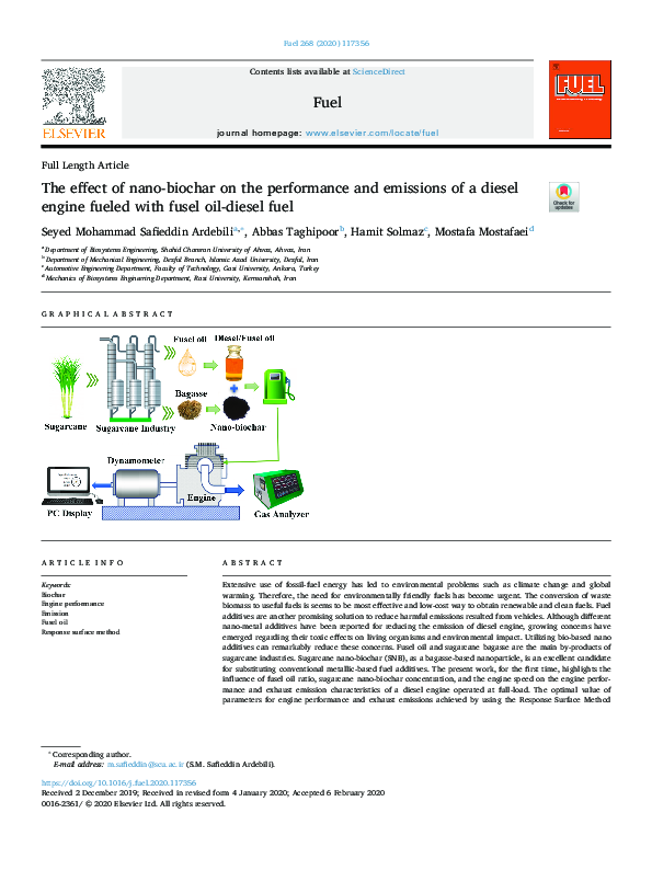 (PDF) The effect of nano-biochar on the performance and emissions of a ...