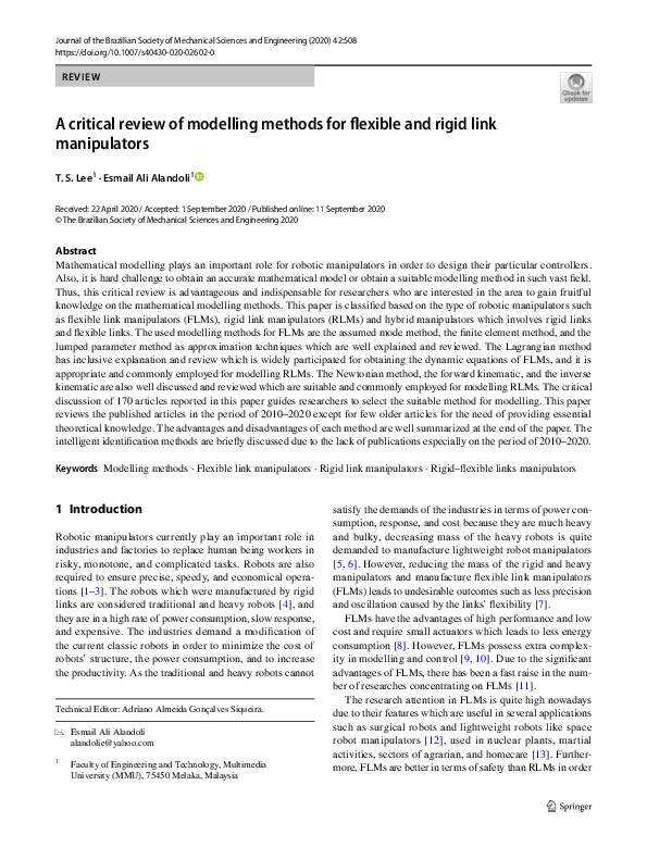 (PDF) A critical review of modelling methods for flexible and rigid ...