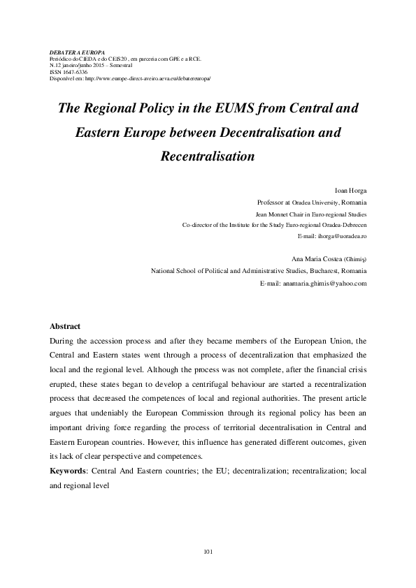 (PDF) The Regional Policy in the EUMS from Central and Eastern Europe ...