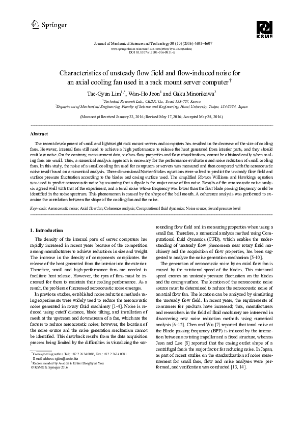 (PDF) Characteristics of unsteady flow field and flow-induced noise for ...