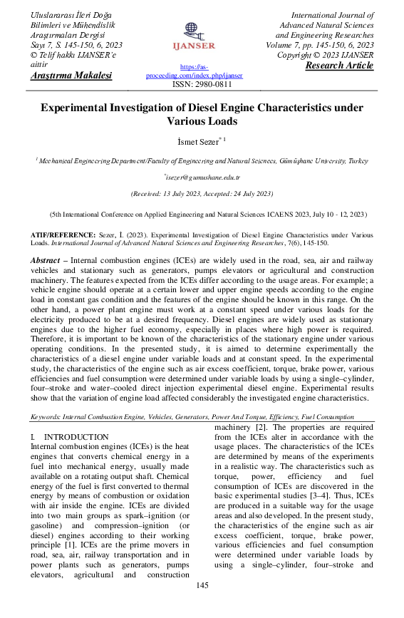 (PDF) Experimental Investigation of Diesel Engine Characteristics under ...