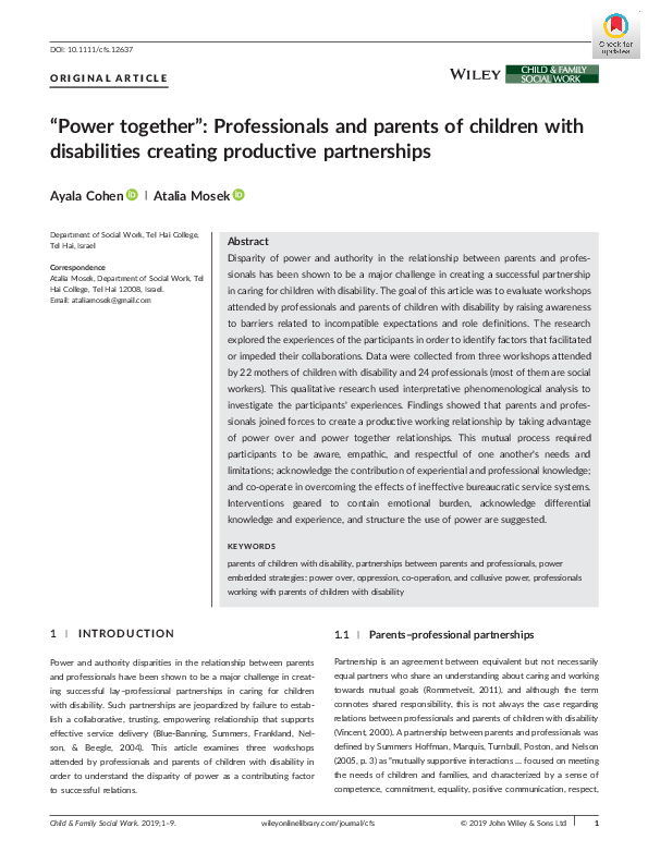(PDF) “Power together”: Professionals and parents of children with ...