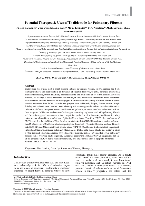 (PDF) Potential Therapeutic Uses of Thalidomide for Pulmonary Fibrosis