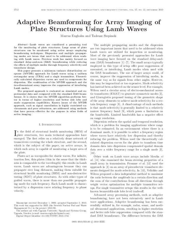 (PDF) Adaptive beamforming for array imaging of plate structures using ...