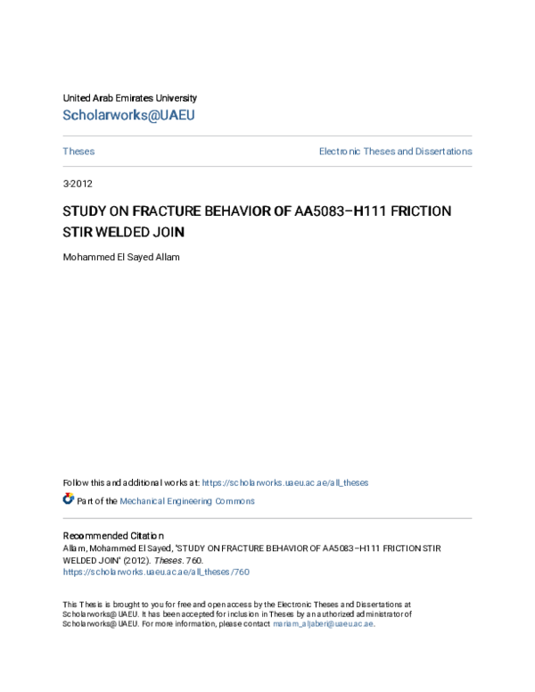 (PDF) Study on fracture behavior of AA5083–H111 friction stir welded ...