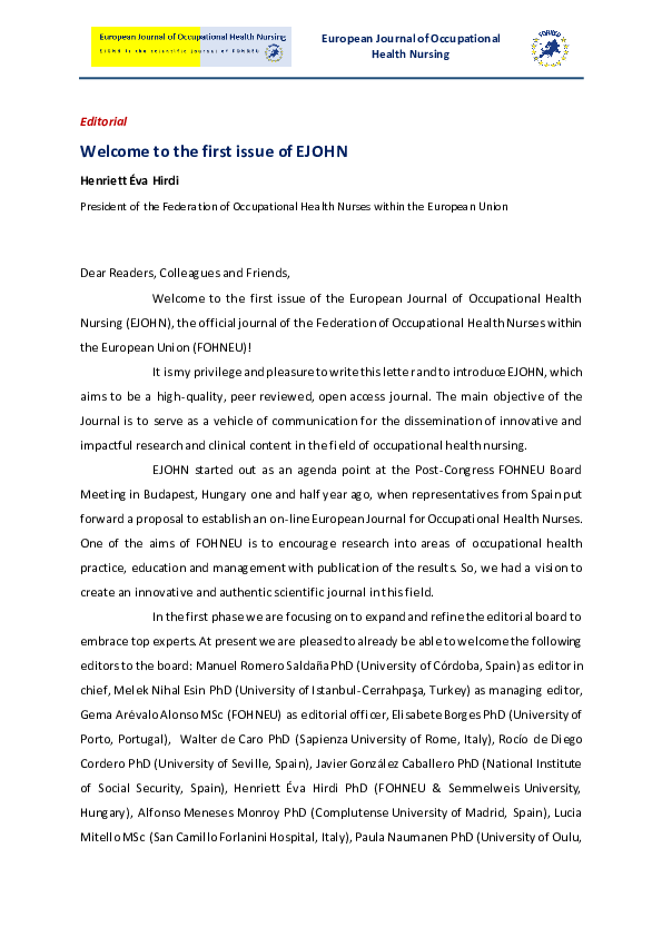 (PDF) Welcome to the first issue of EJOHN