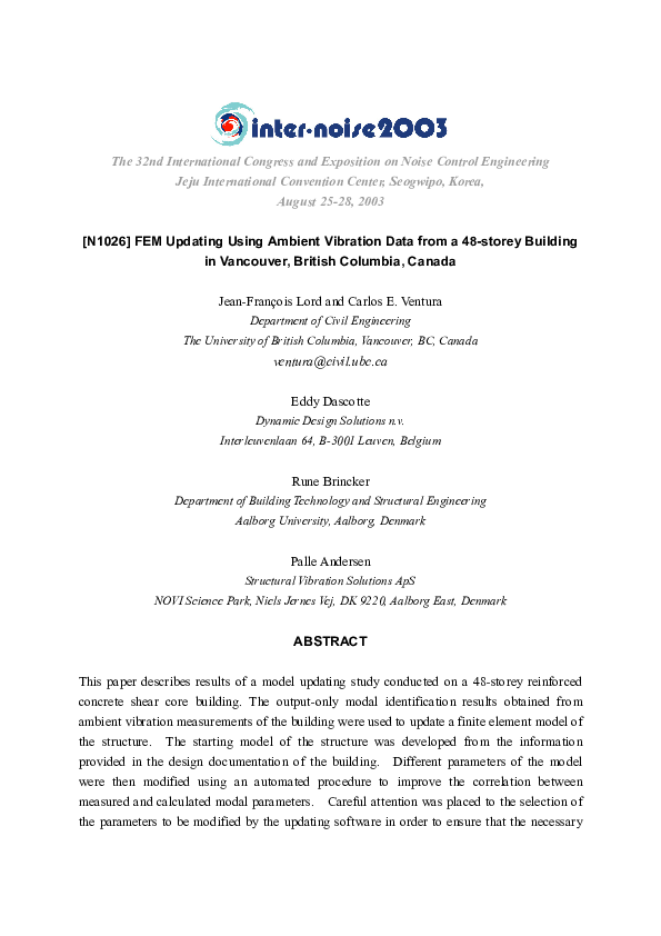 (PDF) FEM Updating Using Ambient Vibration Data from a 48-storey ...