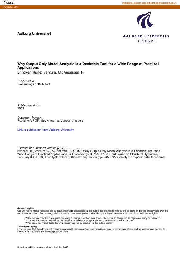 (PDF) Why Output Only Modal Analysis is a Desirable Tool for a Wide ...