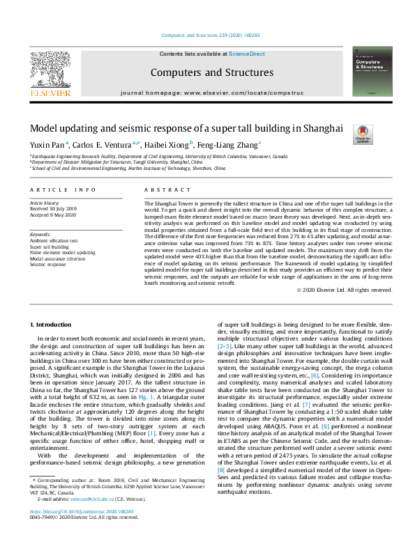 (PDF) Model updating and seismic response of a super tall building in ...