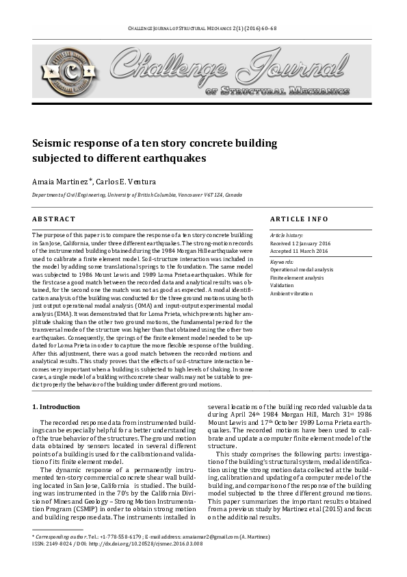 (PDF) Seismic response of a ten story concrete building subjected to ...