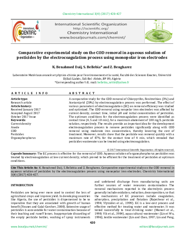 (PDF) Comparative experimental study on the COD removal in aqueous ...