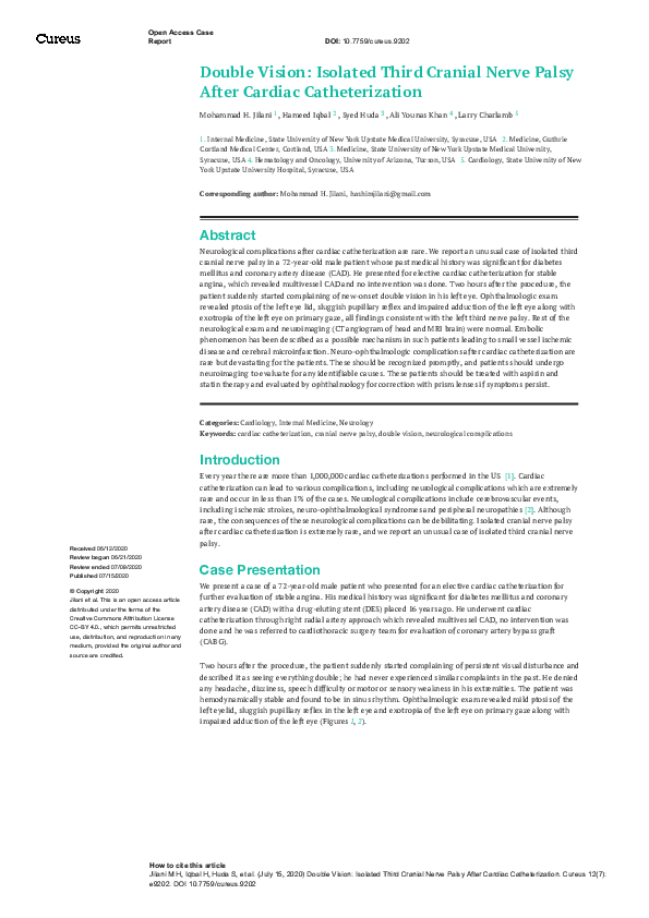 (PDF) Double Vision: Isolated Third Cranial Nerve Palsy After Cardiac ...
