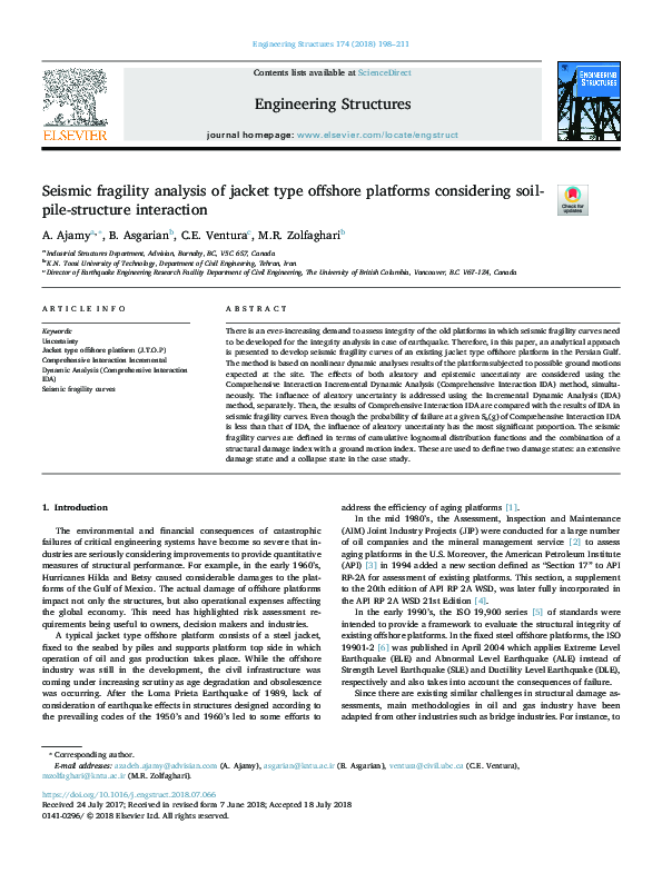 (PDF) Seismic fragility analysis of jacket type offshore platforms ...