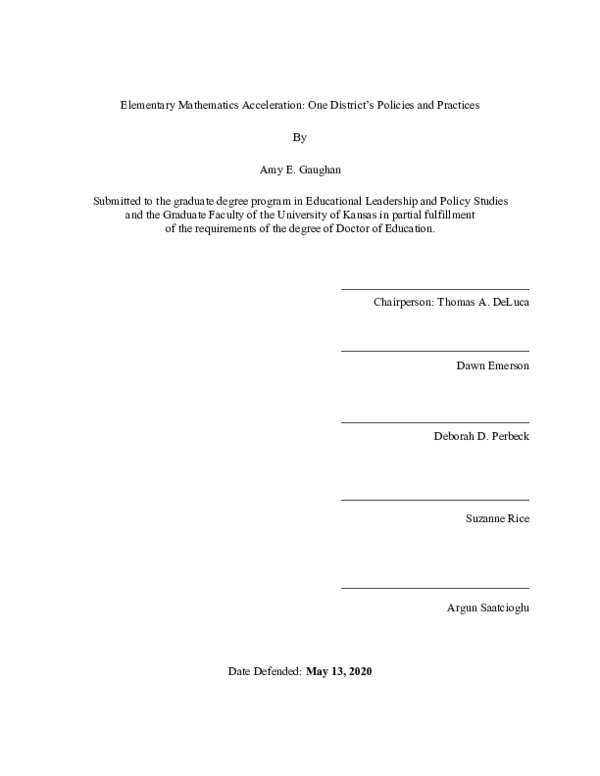 (PDF) Elementary Mathematics Acceleration: One District's Policies and ...