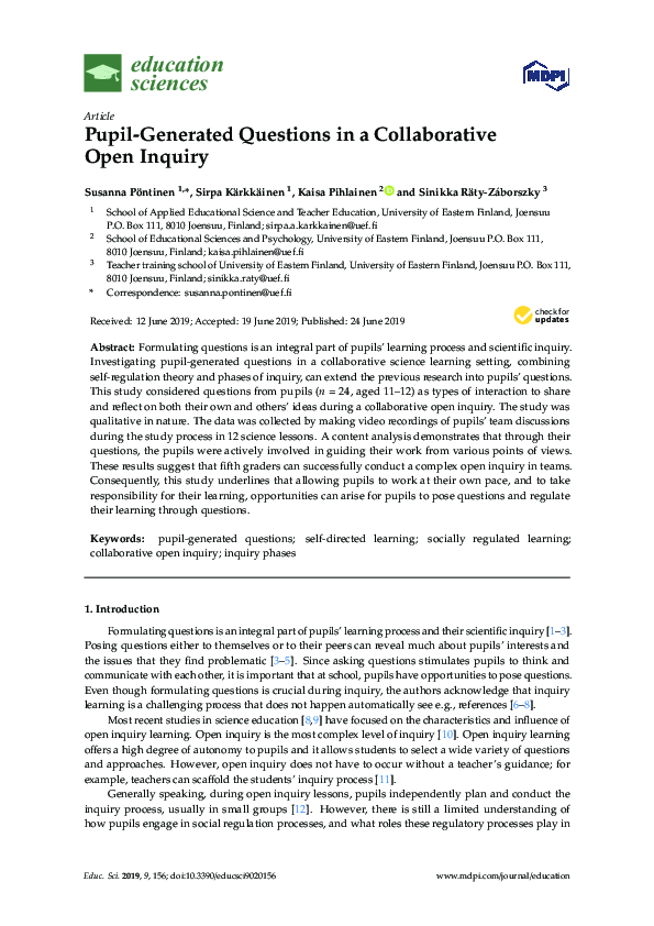 (PDF) Pupil-Generated Questions in a Collaborative Open Inquiry