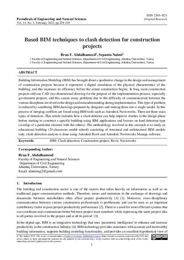 (PDF) Based BIM techniques to clash detection for construction projects