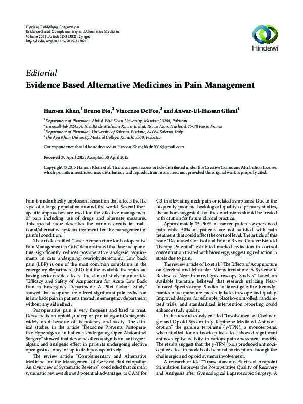 (PDF) Evidence Based Alternative Medicines in Pain Management
