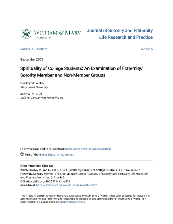 (PDF) Spirituality of College Students: An Examination of Fraternity ...