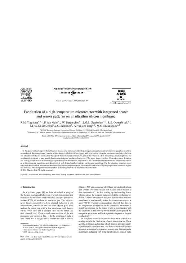 (PDF) Fabrication of a high-temperature microreactor with integrated ...