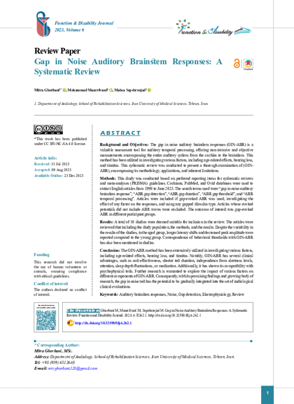 (PDF) Gap in Noise Auditory Brainstem Responses: A Systematic Review