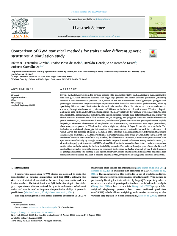 (PDF) Comparison of GWA statistical methods for traits under different ...