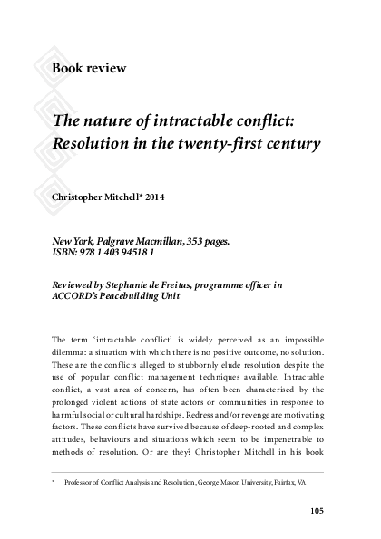 (PDF) The Nature of Intractable Conflict: Resolution in the Twenty ...