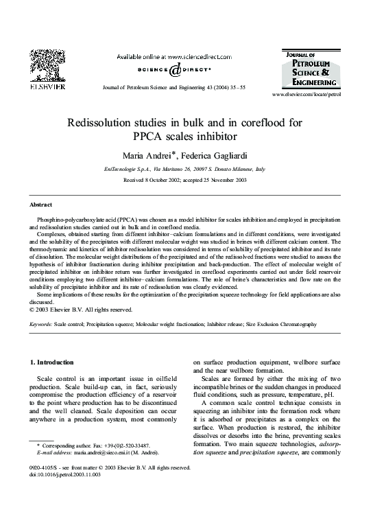 (PDF) Redissolution studies in bulk and in coreflood for PPCA scales ...
