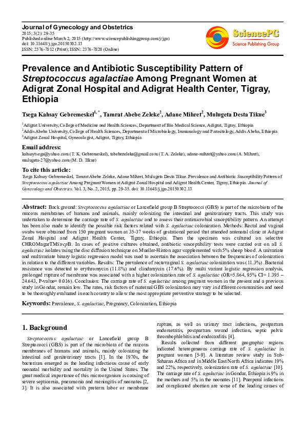 (PDF) Prevalence and Antibiotic Susceptibility Pattern of Streptococcus ...