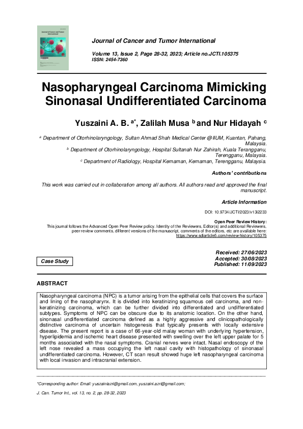 (PDF) Nasopharyngeal Carcinoma Mimicking Sinonasal Undifferentiated ...