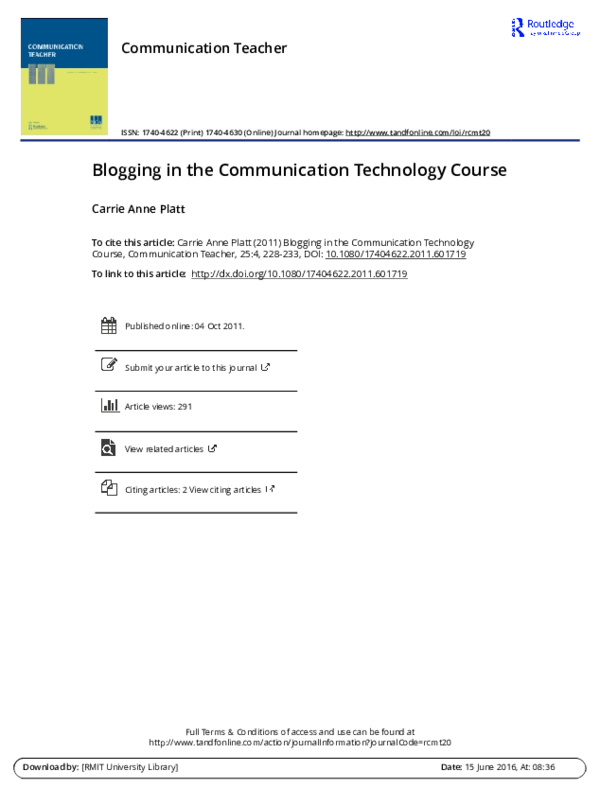 (PDF) Blogging in the Communication Technology Course