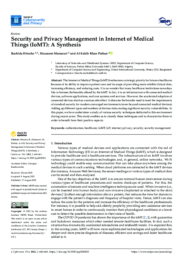 (PDF) Security and Privacy Management in Internet of Medical Things ...