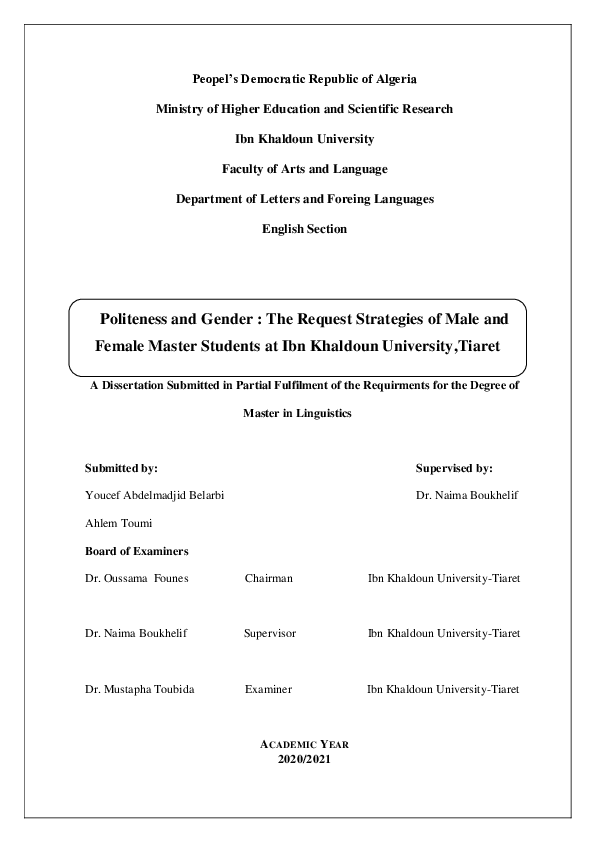 (PDF) Politeness and Gender : The Request Strategies of Male and Female ...