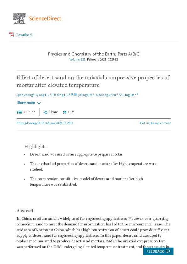 (PDF) Effect of desert sand on the uniaxial compressive properties of ...
