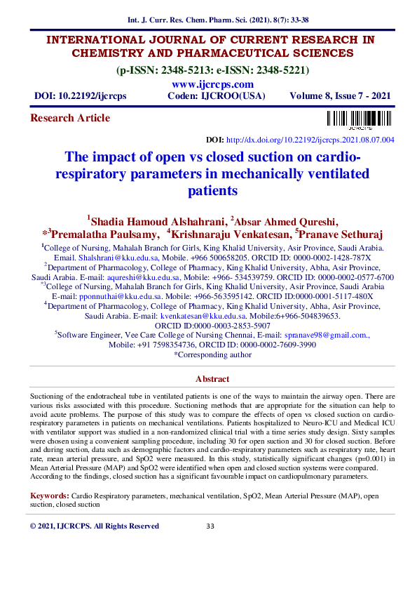 (PDF) The impact of open vs closed suction on cardio- respiratory ...