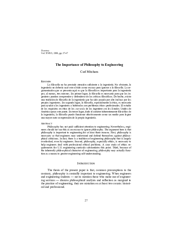 (PDF) The importance of philosophy to engineering