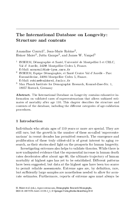 (PDF) The International Database on Longevity: Structure and contents