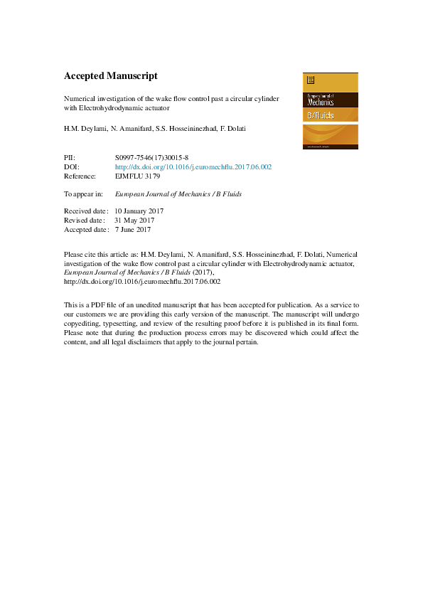 (PDF) Numerical investigation of the wake flow control past a circular ...
