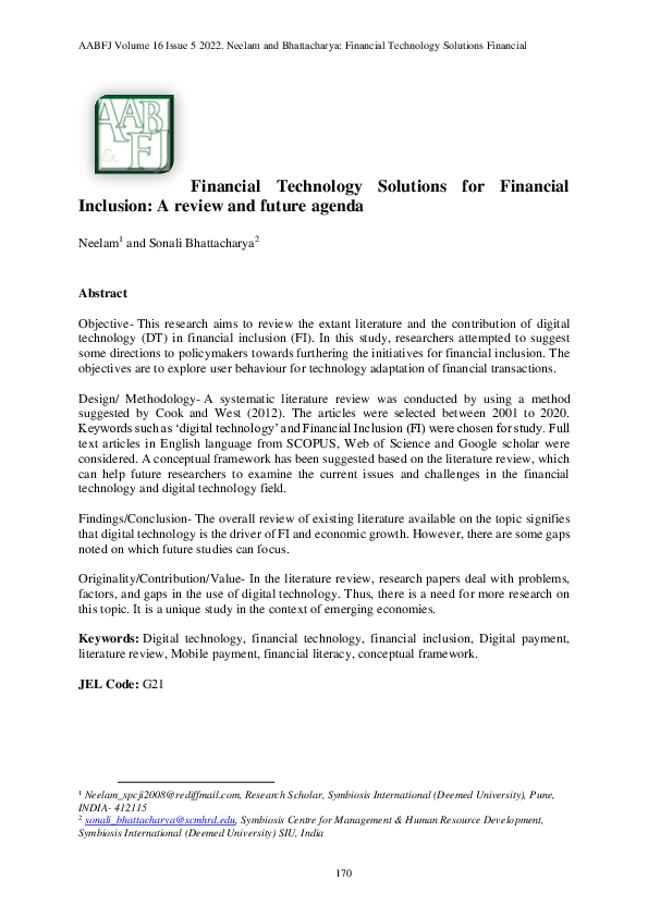 (PDF) Financial Technology Solutions for Financial Inclusion: A review ...
