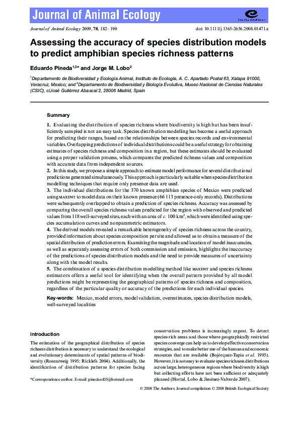 (PDF) Assessing the accuracy of species distribution models to predict ...