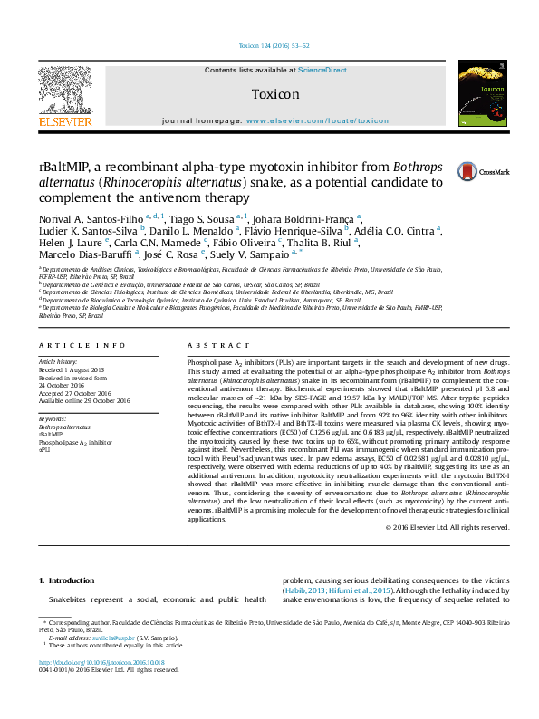 (PDF) rBaltMIP, a recombinant alpha-type myotoxin inhibitor from ...