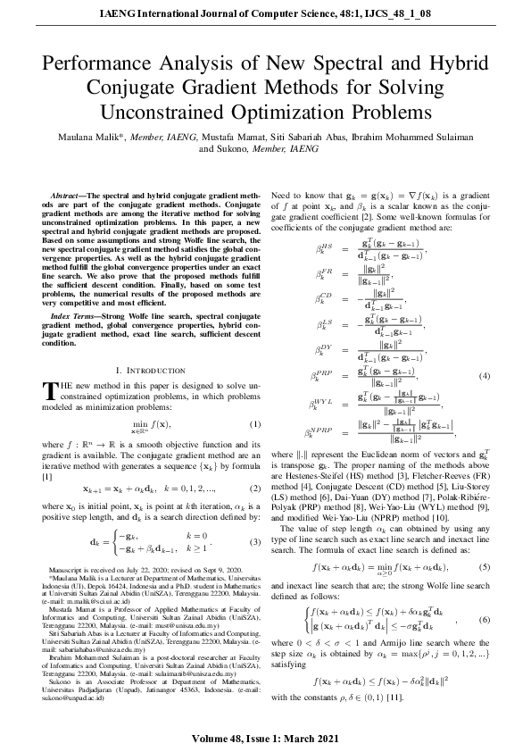 (PDF) Performance Analysis of New Spectral and Hybrid Conjugate ...