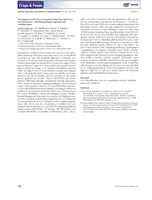 (PDF) Increasing iron and zinc in rice grains using deep water rices ...