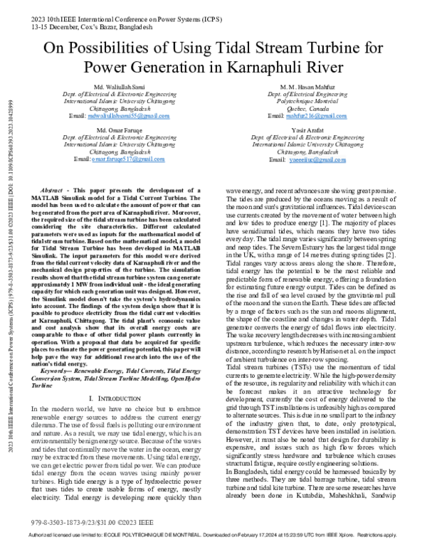 (PDF) On Possibilities of Using Tidal Stream Turbine for Power ...
