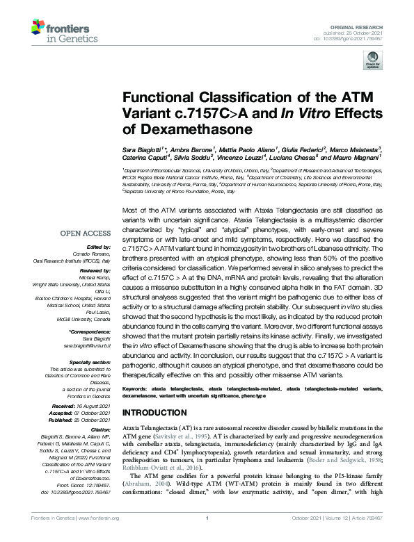 (PDF) Functional Classification of the ATM Variant c.7157C>A and In ...