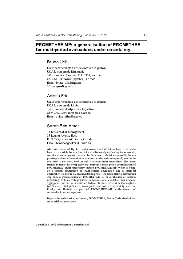 (PDF) PROMETHEE-MP: a generalisation of PROMETHEE for multi-period ...